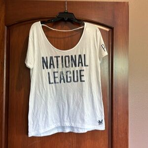 Milwaukee Brewers open back t shirt with rhinestone detail